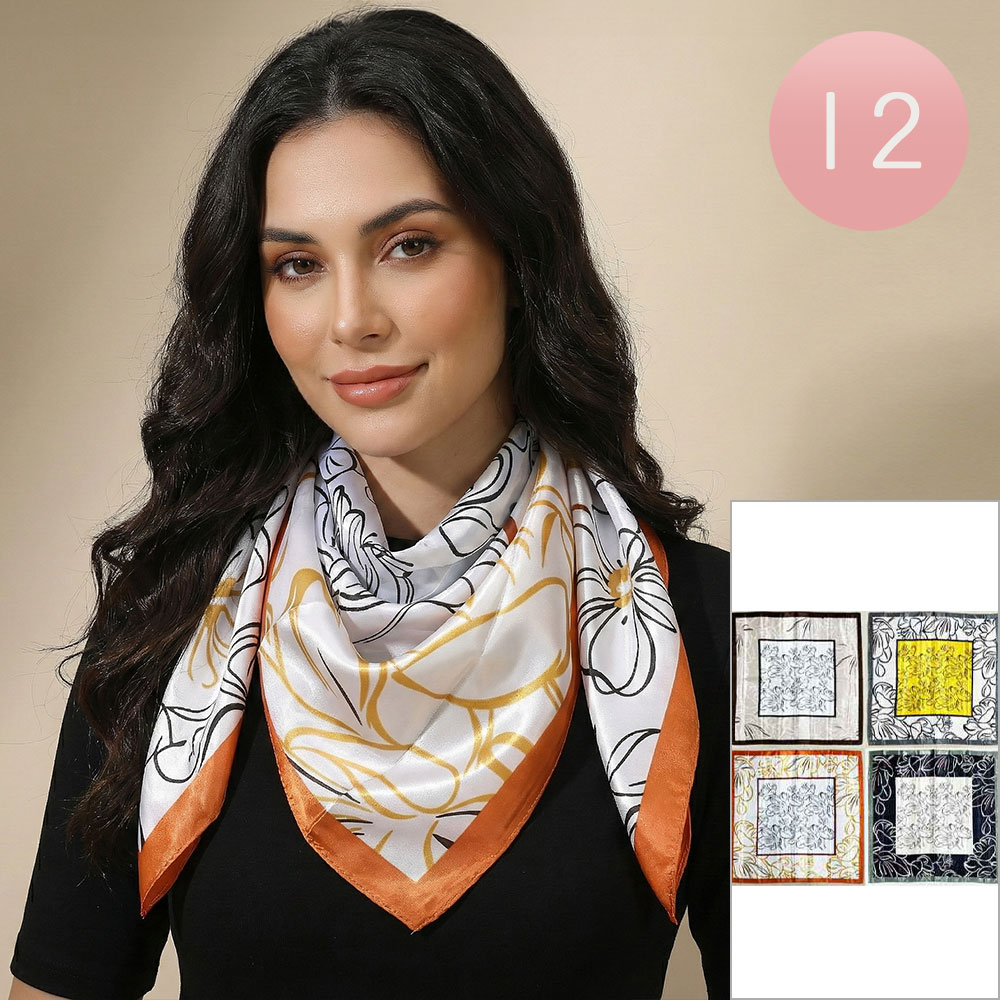 12-Piece Floral Square Scarves - Image 5