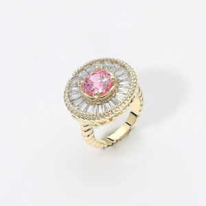 14K Gold Plated Oval CZ Halo Statement Ring