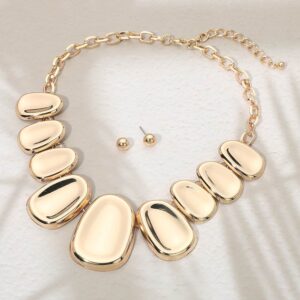 Bold Metal Pebble Link Statement Necklace