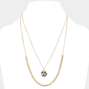Semi Precious Hexagon Pendant Double Layered Necklace