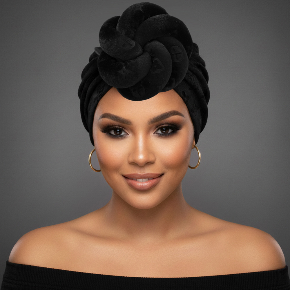 Sculpted Floral Knot Accent Turban Hair Wrap