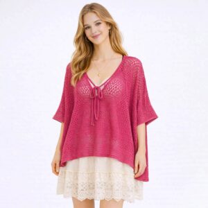 Crochet Cover Up Top (Pink)