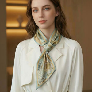 Elegant Floral Pattern Printed Square Silky Satin Scarf