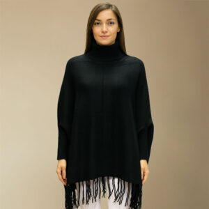 Cozy Turtleneck Fringe Poncho