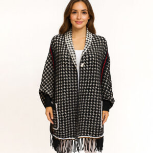 Houndstooth Knit Poncho