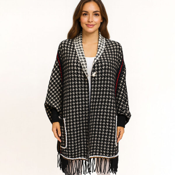 Houndstooth Knit Poncho