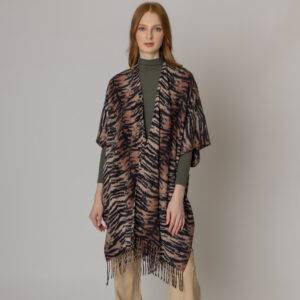 Tiger Print Fringe Poncho