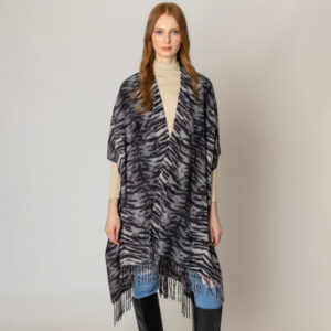 Tiger Print Fringe Kimono Poncho in gray - Modern Day Hippy Conscious Rebel collection