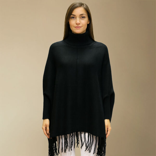 Cozy Turtleneck Fringe Poncho