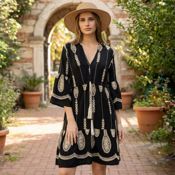 Embroidered Bell Sleeve Dress