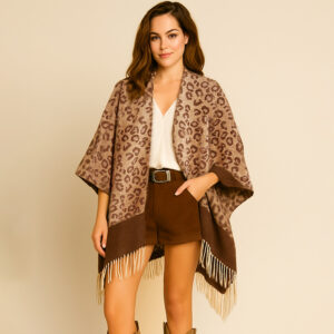 Leopard Fringe Kimono Poncho