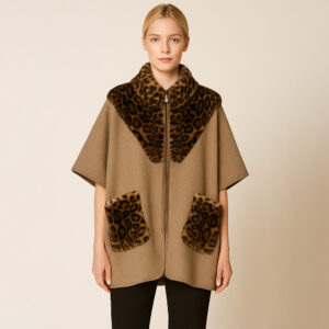 Leopard Fur Trim Poncho